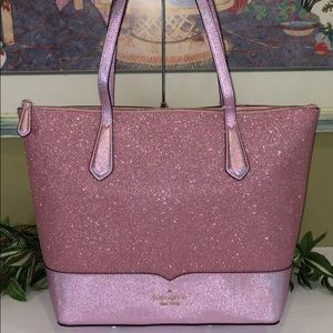 KATE SPADE NEW YORK LOLA GLITTER TOTE ROSE PINK